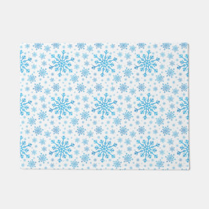 Pretty Blue Christmas Snowflakes on Winter White Doormat