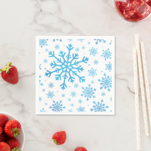 Pretty Blue Christmas Snowflakes on Winter White Napkin