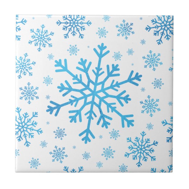 Pretty Blue Christmas Snowflakes on Winter White  Tile (Front)