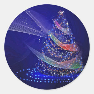 Pretty Blue Christmas Tree Graphic Classic Round Sticker