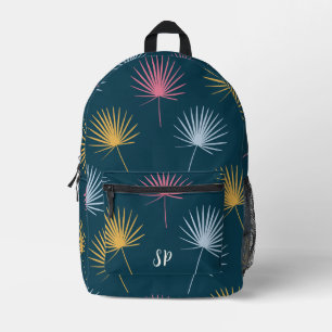 Pretty Blue Colourful Pattern Monogram Initials Printed Backpack