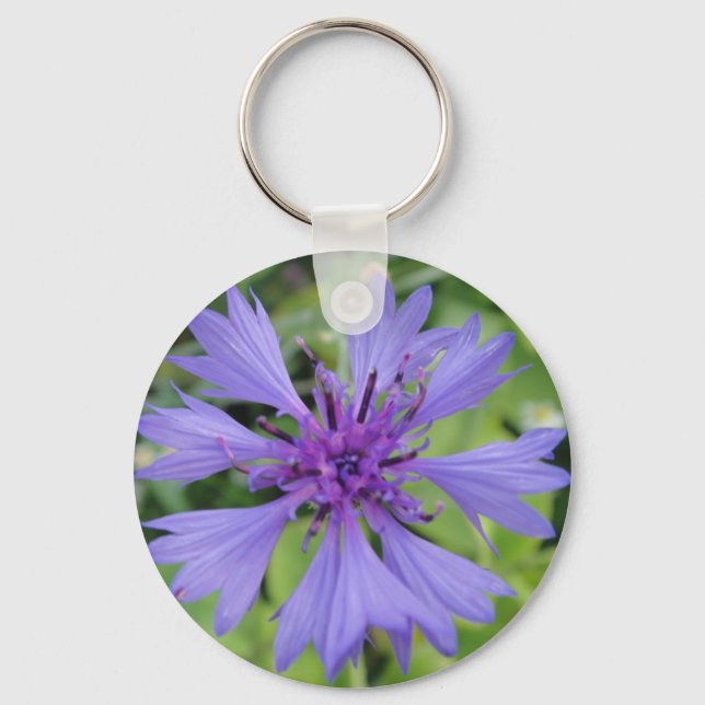 Pretty blue cornflower key ring (Front)