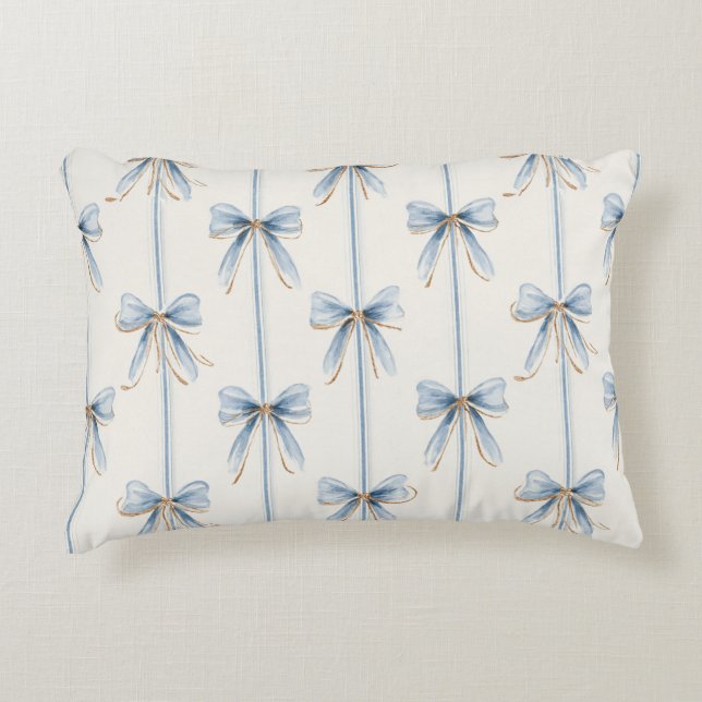 Pretty Blue Cream Bows Decorative Cushion (Front)