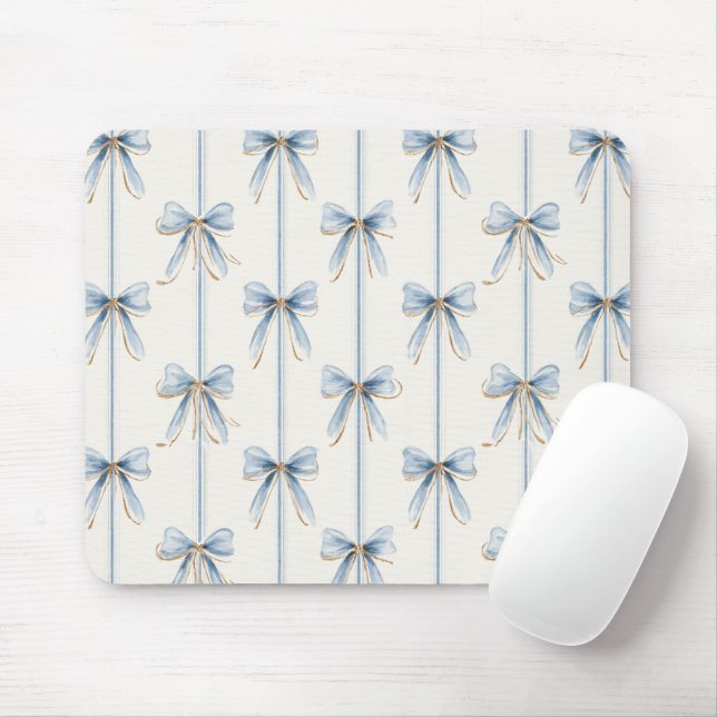Pretty Blue Cream Bows Mouse Pad (With Mouse)