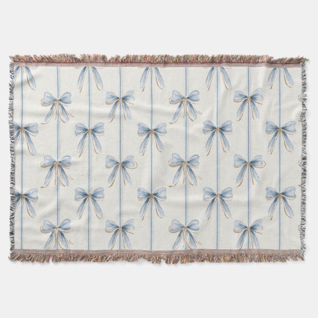 Pretty Blue Cream Bows Throw Blanket (Front)