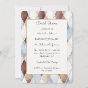 Pretty Blue Cream Brown Diamonds Bridal Shower Invitation