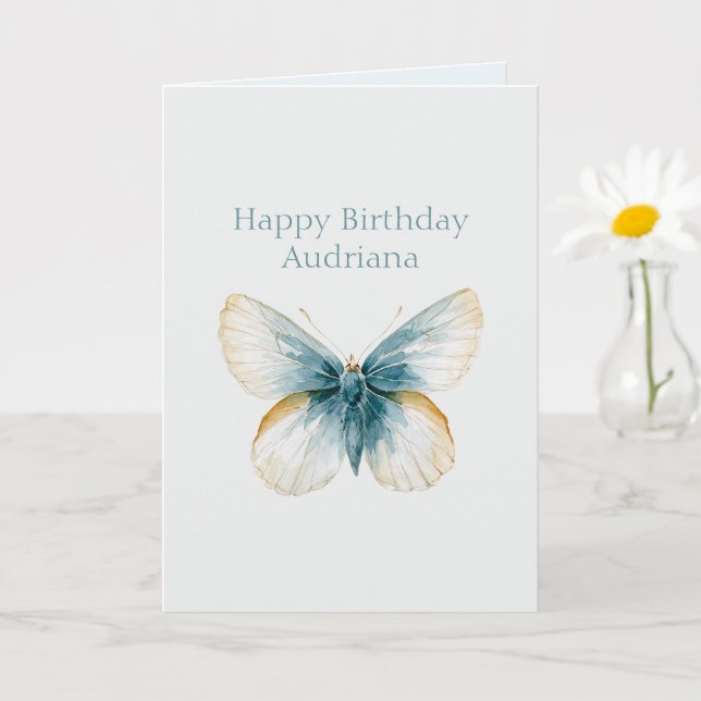 Pretty Blue Cream Butterfly Birthday Card (Small Plant)