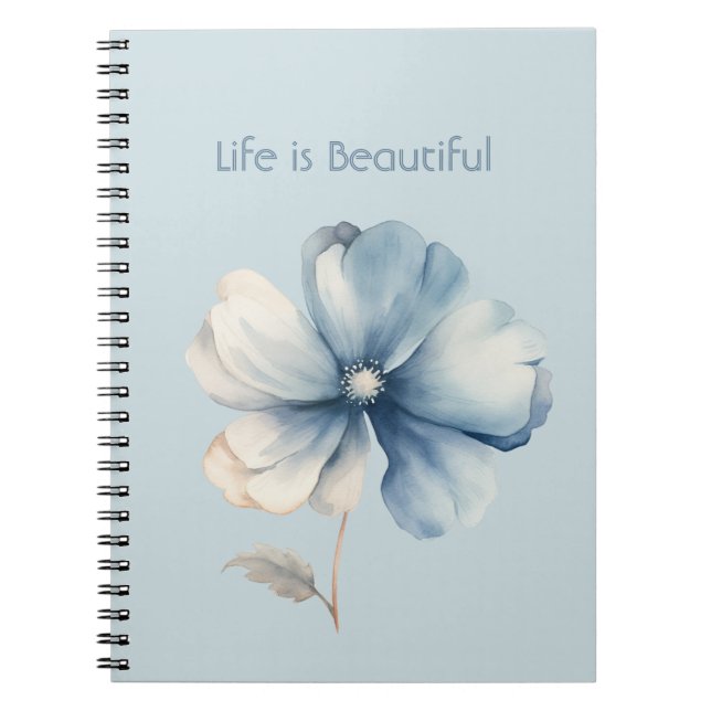 Pretty Blue Cream Flower Notebook (Front)