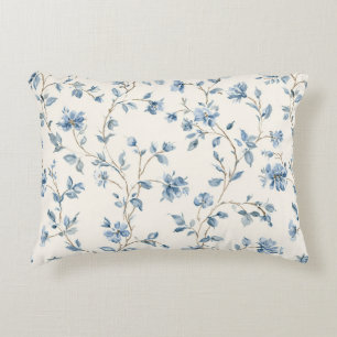 Pretty Blue Cream Flowers Decorative Cushion