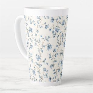 Pretty Blue Cream Flowers Latte Mug