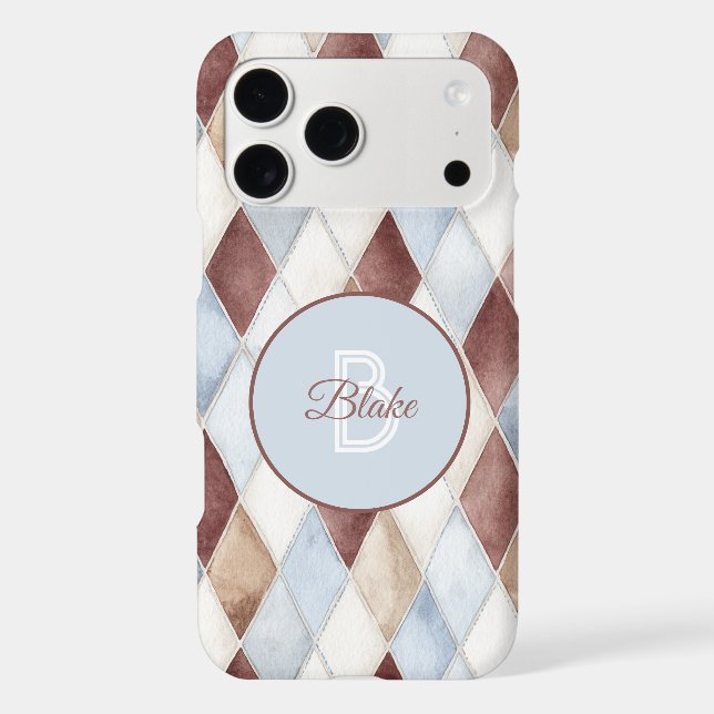 Pretty Blue Cream Tan Brown Diamonds   (Back)
