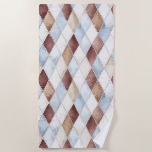 Pretty Blue Cream Tan Brown Diamonds Beach Towel