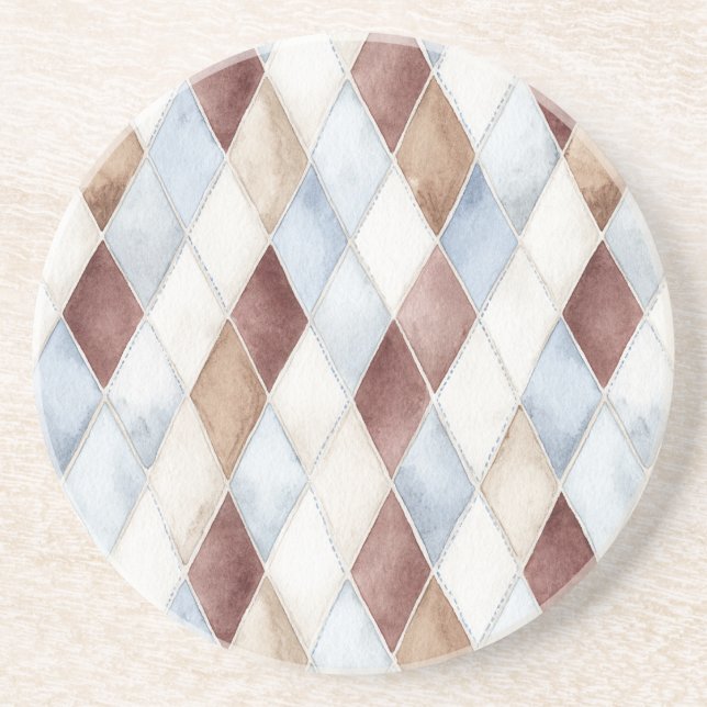 Pretty Blue Cream Tan Brown Diamonds   Coaster (Front)