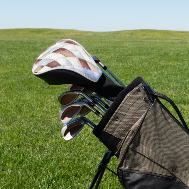 Pretty Blue Cream Tan Brown Diamonds   Golf Head Cover (In Situ)