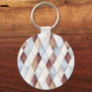 Pretty Blue Cream Tan Brown Diamonds   Key Ring