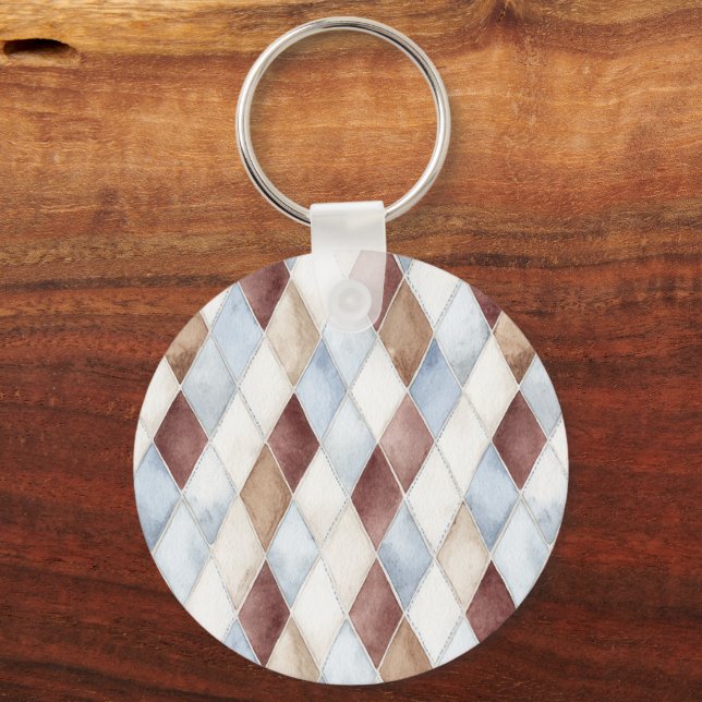 Pretty Blue Cream Tan Brown Diamonds   Key Ring (Front)