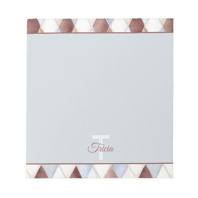 Pretty Blue Cream Tan Brown Diamonds   Notepad (Front)