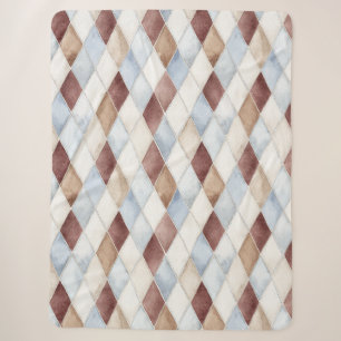 Pretty Blue Cream Tan Brown Diamonds Sherpa Blanket