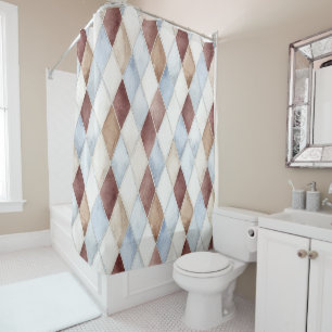 Pretty Blue Cream Tan Brown Diamonds Shower Curtain