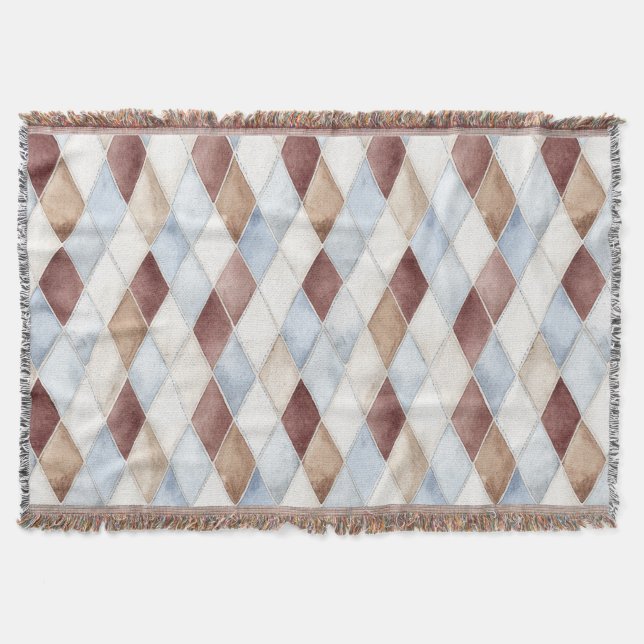 Pretty Blue Cream Tan Brown Diamonds   Throw Blanket (Front)