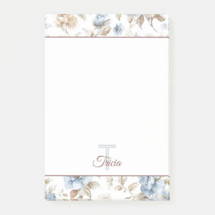 Pretty Blue Cream Tan Brown Flowers Post-it Notes
