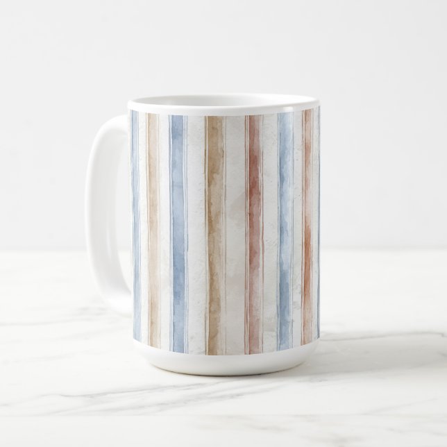 Pretty Blue Cream Tan Stripes   Coffee Mug (Front Left)