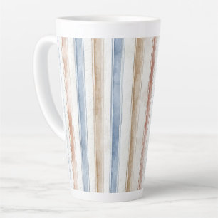 Pretty Blue Cream Tan Stripes Latte Mug