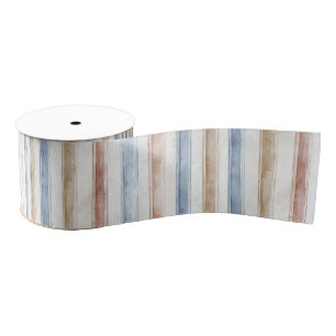 Pretty Blue Cream Tan Stripes Wedding Grosgrain Ribbon