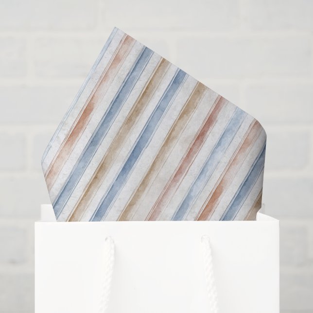 Pretty Blue Cream Tan Stripes Wedding Tissue Paper (Gift Bag)