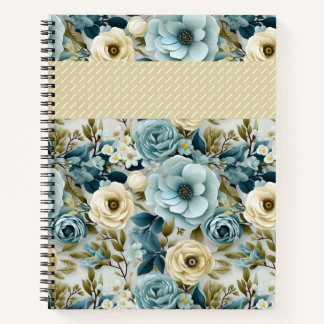 PRETTY BLUE & CREAM WATERCOLOR FLOWERS NOTEBOOK