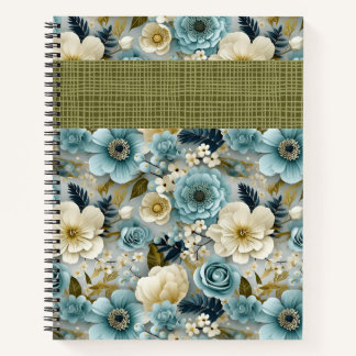 PRETTY BLUE & CREAM WATERCOLOR FLOWERS NOTEBOOK
