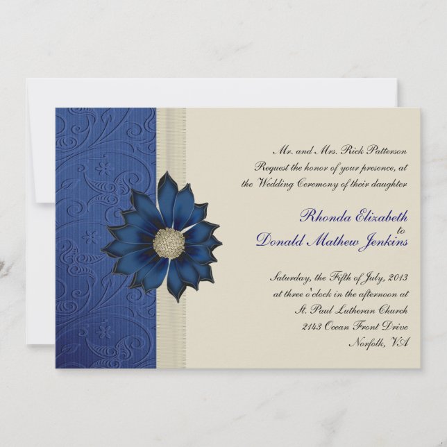 Pretty Blue & Cream Wedding Invitation (Front)