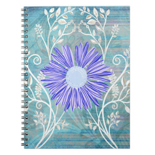 Pretty Blue Daisy Flower Pattern Gifts Spiral Notebook