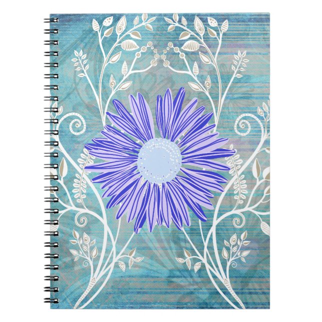 Pretty Blue Daisy Flower Pattern Gifts Spiral Notebook (Front)