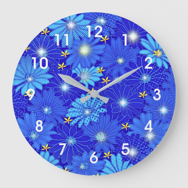 Pretty Blue Daisy Pattern Large Clock (Front)