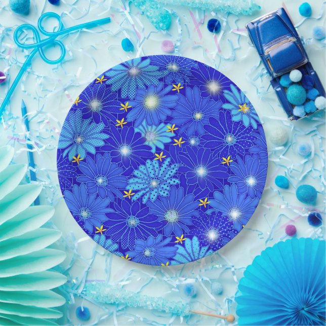 Pretty Blue Daisy Pattern  Paper Plate (Party)