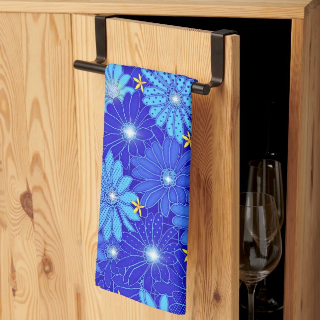 Pretty Blue Daisy Pattern  Tea Towel (Thirds Fold)
