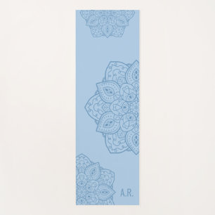 Pretty Blue Decorative Modern Mandala And Initials Yoga Mat