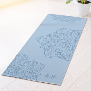 Pretty Blue Decorative Modern Mandala And Initials Yoga Mat