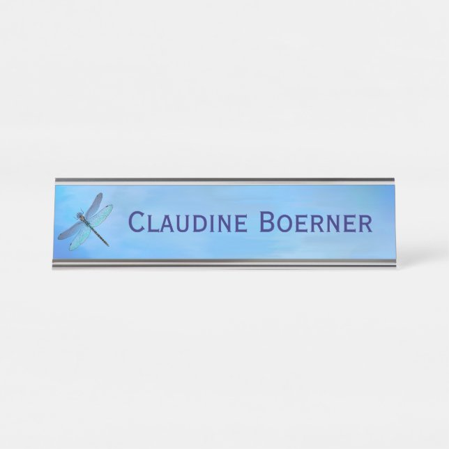 Pretty Blue Dragonfly Desk Hanging Wall Cubicle Name Plate (Front)