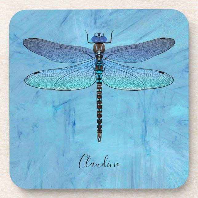 Pretty Blue Dragonfly Drink Beer Coaster (Front)