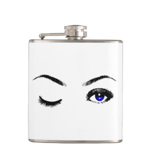 Pretty Blue Eyes Winking Aluminium Water Bottle Hip Flask
