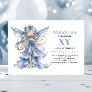Pretty Blue Fairy Girl 5th Birthday Magical invite