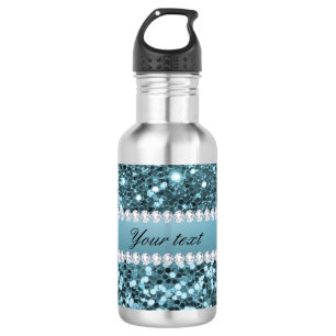 Pretty Blue Faux Glitter and Diamonds 532 Ml Water Bottle