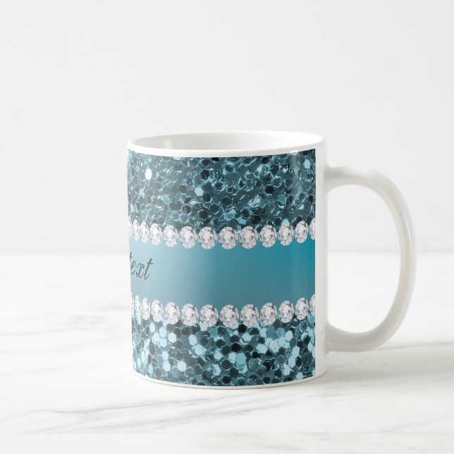 Pretty Blue Faux Glitter and Diamonds Coffee Mug (Right)