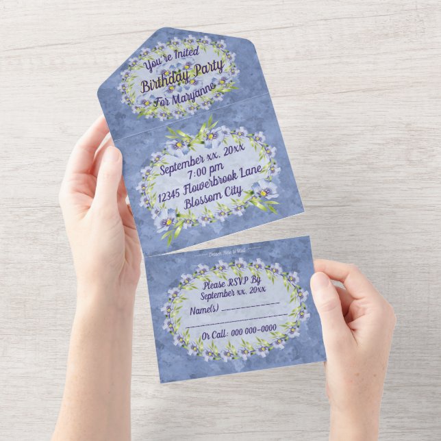 Pretty Blue Flax Wildflowers Birthday Party All In One Invitation (Tearaway)