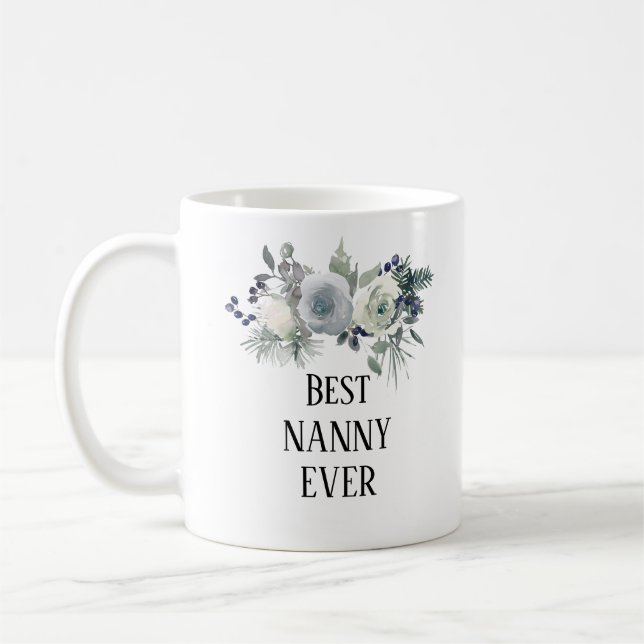 Pretty Blue floral  best Nanny  ever Coffee Mug (Left)