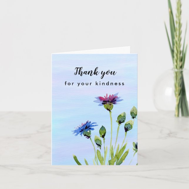 Pretty Blue Floral Blank Inside Thank You Greeting Card (Front)