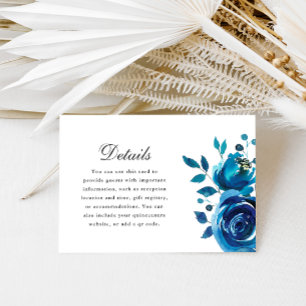 Pretty Blue Floral Calligraphy Quinceanera Details RSVP Card