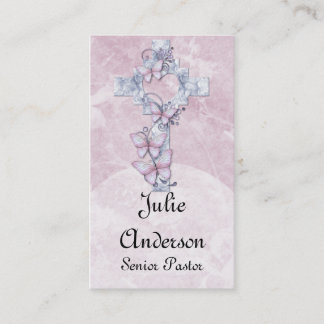 Pretty Blue Floral Christian Cross Business Cards